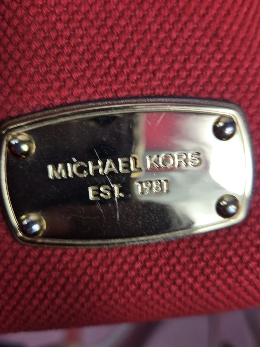 Michael Kors Red Canvas Tote with Rope Handles and Gold Hardware